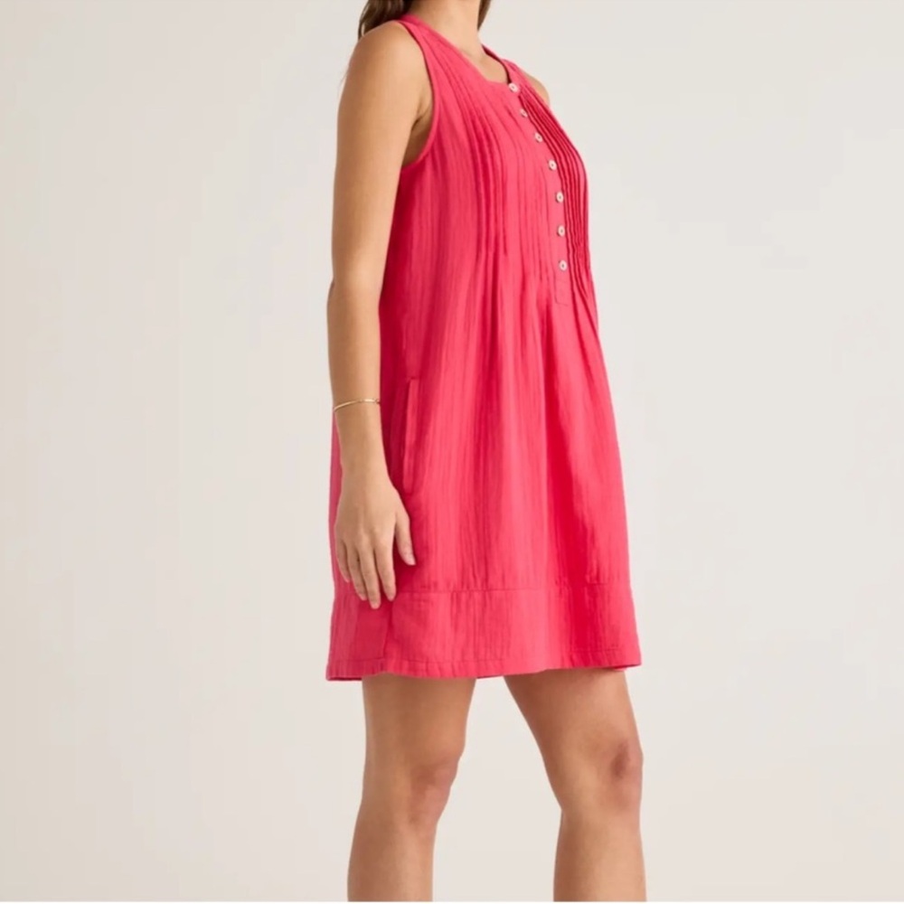 NWT Quince women's 100% organic cotton gauze sleeveless hot pink swing dress M - Picture 2 of 10